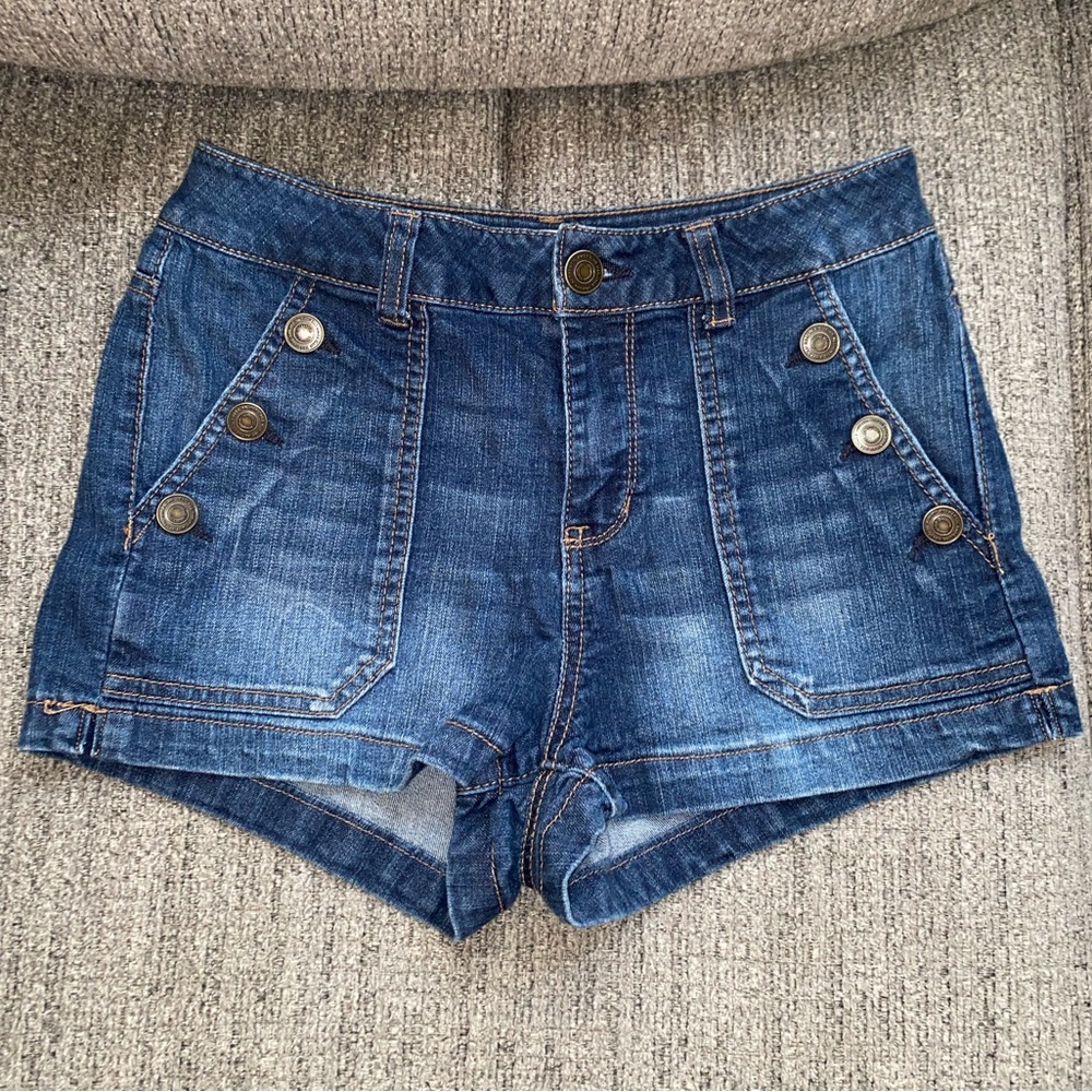 SO Dark Wash Denim Shorts With Button Details